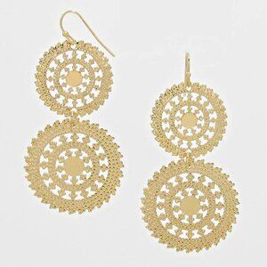 Filigree Earrings Wheel Circle Double Disc Cutout 2.5" Lightweight GOLD